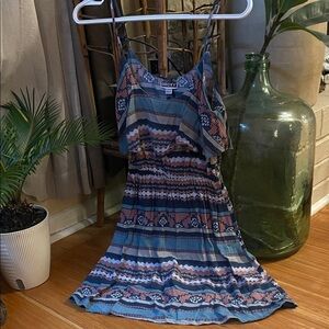 Roxy XS Dress in Blue and Pink Geometric Pattern